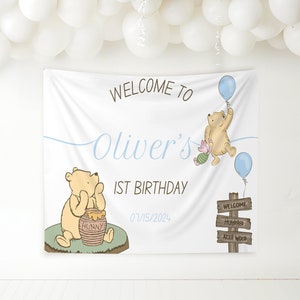 Winnie Puuh | Klassiker Winnie Puuh | 1. Geburtstag Dekor | Winnie Puuh Party Dekoration | Winnie Puuh Hintergrund | Personalisiertes Banner