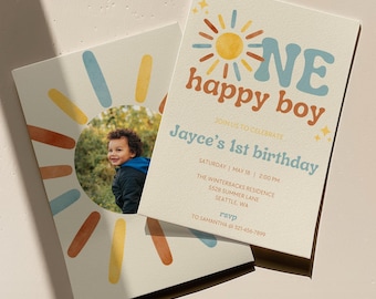 One Happy Boy Birthday Invite| First Birthday Evite | First Birthday Invitation | Phone Invite | Editable | 1st Birthday Invitation|Editable