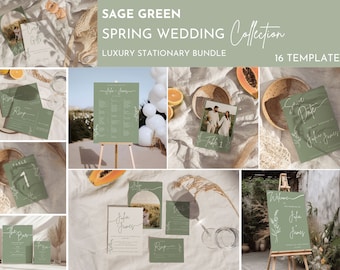 Sage Green Wedding Template Bundle: Elegant DIY Stationery (Canva)