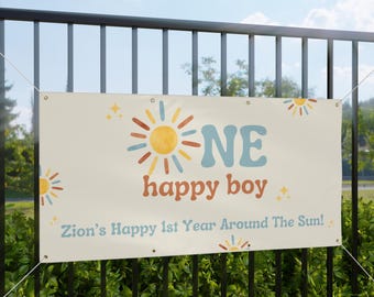 One Happy Boy Banner | First Trip Around The Sun | 1st Birthday Banner | Birthday Backdrop | 1st Birthday Party Decor | 1st Birthday Sign