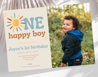 One Happy Boy Birthday Invite| First Birthday Evite | First Birthday Invitation | Phone Invite | Editable | 1st Birthday Invitation|Editable