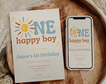 One Happy Boy Birthday Invite| First Birthday Evite | First Birthday Invitation | Phone Invite | Editable | 1st Birthday Invitation|Editable