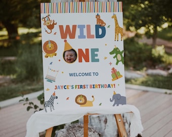 Wild One Birthday-welkomstbord: feestbeesten (canvasjabloon - digitale download)