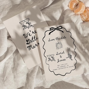 Save The Date / Save The Date stravagante / Disegnato a mano / Invito di nozze stravagante / Cartolina Save The Date / Cancelleria per matrimoni