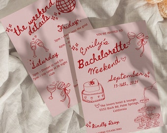 Hand-Drawn Bachelorette Weekend Invitation & Itinerary (Instant Download)