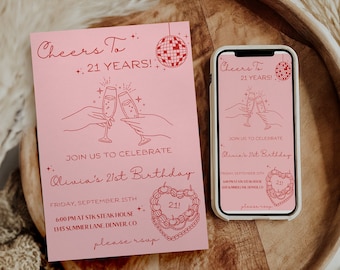 Hand-Drawn 21st Birthday Invitation: Editable Canva Template (Digital Download)