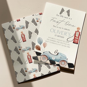 Fast One Birthday Invitation | First Birthday Invitation | Race Car Birthday Invitation | Vintage Race Car | Fast One Invitation | Editable