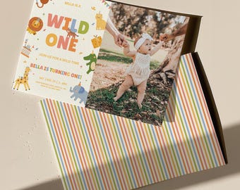 Wilde één foto verjaardagsuitnodiging, feestbeesten uitnodigen, eerste verjaardagsuitnodiging, safari verjaardag, jungle verjaardag, Instant Download