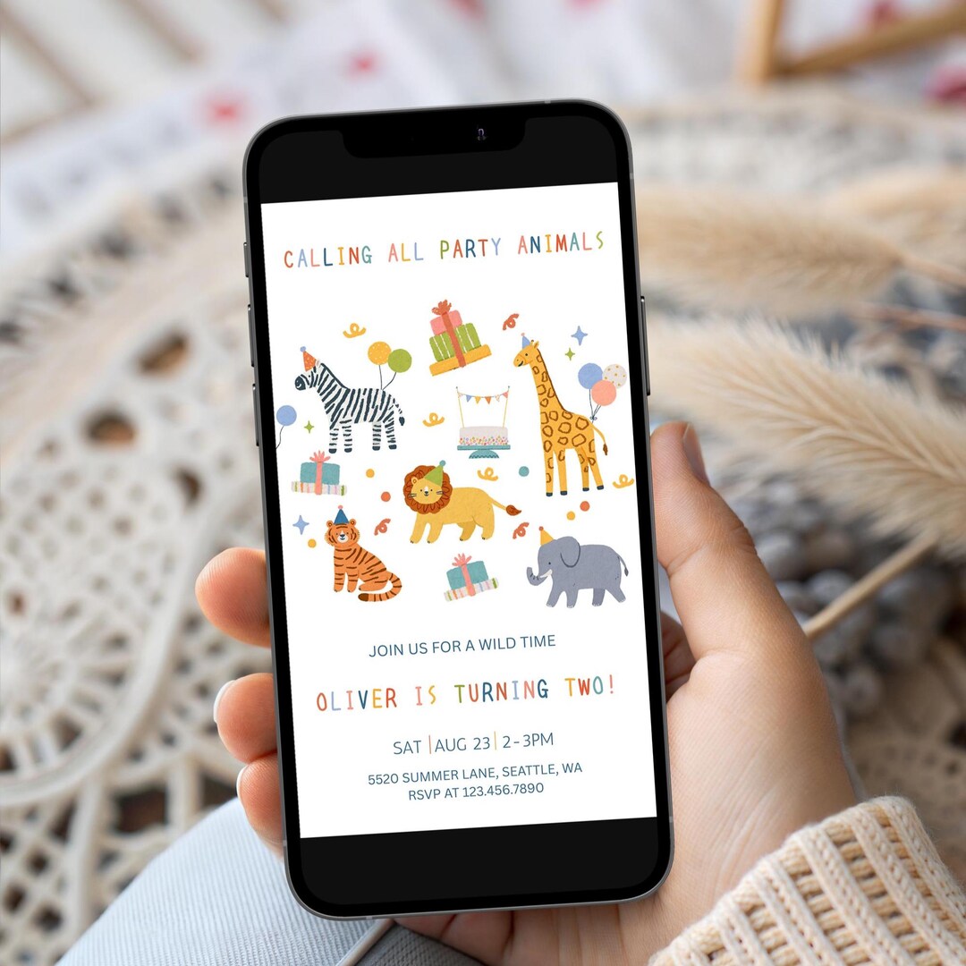 Spring Invitation Animals Party Animals Invite, Birthday Invitation, Safari Animals, First ...