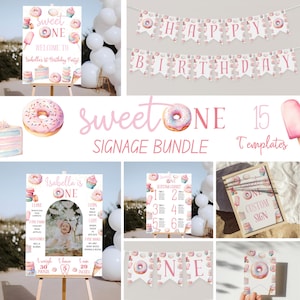 編集可能な Sweet One サイン | Sweet One | カスタムサイン | ドーナツパーティー | アイスクリームパーティー | キャンディパーティー | 1 歳の誕生日 | すぐにダウンロード