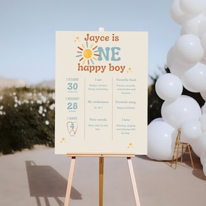 Un niño feliz / Tablero de hitos / Tablero de cumpleaños / Tablero de hitos del primer cumpleaños / Tablero del primer cumpleaños / Editable / Primer cumpleaños