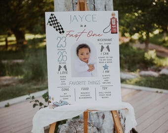 Fast One Birthday mijlpaalbord | Vintage raceauto | Decoratie eerste verjaardag | Mijlpaal | Verjaardagsdecoratie raceauto | Direct downloaden