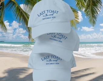 Laatste toast aan de kust | Aangepaste locatiehoeden | Vrijgezellenfeesthoeden op het strand | Geborduurde baseballpet | Vrijgezellenfeestgunsten | Bruidhoed
