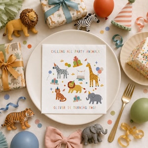 Calling All Party Animals Birthday Napkin, Custom Birthday Napkin, Party Napkin, Safari Animals, First Birthday, 2nd Birthday, Custom