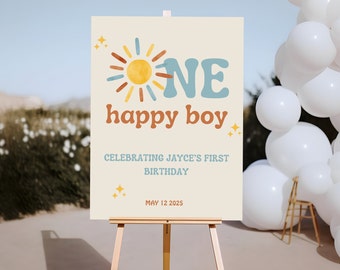Ein glücklicher Junge | Erster Geburtstag Dekor | Erste Reise um die Sonne | Boho Sonne | Willkommensschild zum Geburtstag | Erster Geburtstag | Sofortiger Download