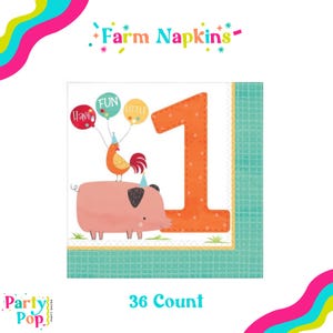 Party Pop Farm Animal Napkins | Pack Of 16 | Pack Of 36 | Farm Animal Birthday | Farm Animal Birthday Decor |