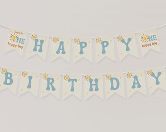 One Happy Boy Banner | Erste Reise um die Sonne | Wimpelkette zum 1.Geburtstag | Geburtstag Kulissen | 1 Geburtstag Zeichen | Sofortdownload | Veränderbar