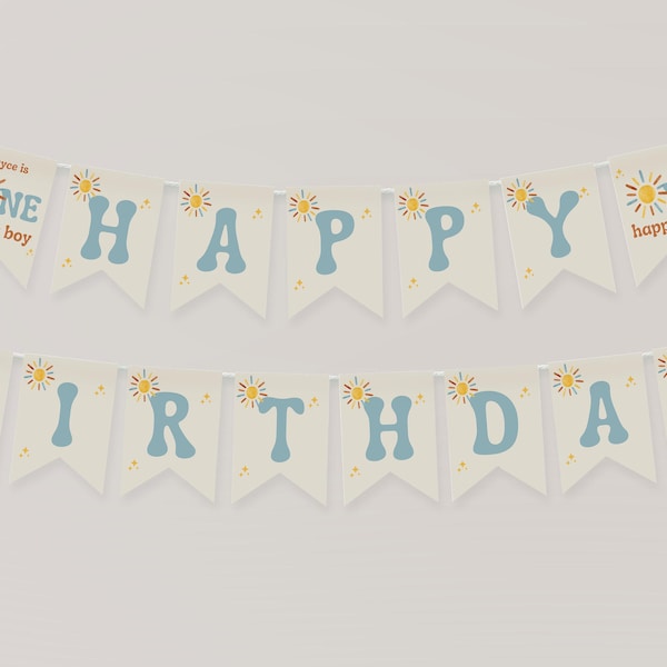 Banner de "Un niño feliz" / "Primera vuelta al sol" / Banner de primer cumpleaños / Fondo de cumpleaños / Letrero de primer cumpleaños / Descarga instantánea / Editable