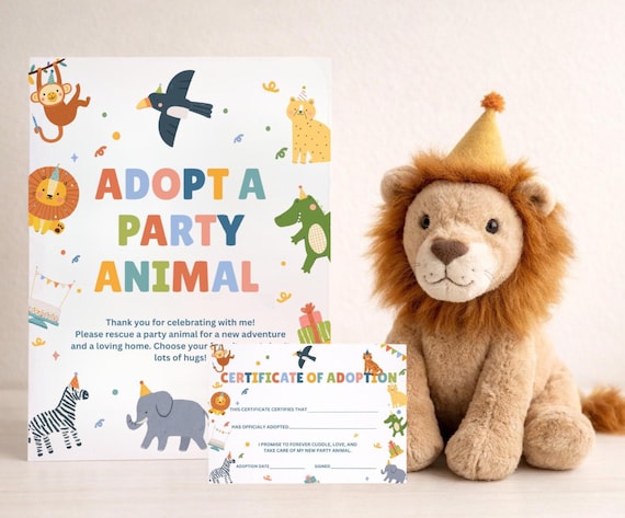 Adopt a Party Animal Sign and Card, Stationary Sign, Calling All Party Animals, Wild One Birthday, First Birthday, 2nd Birthday