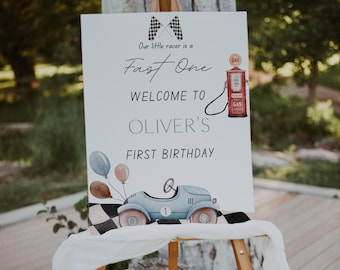 Fast One Birthday Welcome Sign | First Lap Around The Track | 1st Birthday Sign | Race Car Birthday | Birthday Poster | Instant Download