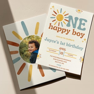 Invito di compleanno per un ragazzo felice / Invito per il primo compleanno / Invito per il primo compleanno / Invito telefonico / Modificabile / Invito per il primo compleanno / Modificabile