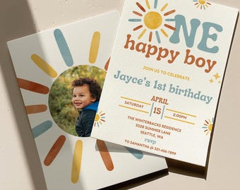 One Happy Boy Birthday Invite| First Birthday Evite | First Birthday Invitation | Phone Invite | Editable | 1st Birthday Invitation|Editable