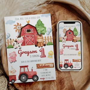 Farm Animal Birthday Invitation | Farm Birthday | Farm Birthday Party | Farm Animals | Barnyard Birthday Invitation | First Birthday
