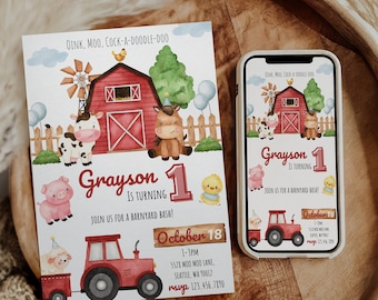 Farm Animal Birthday Invitation | Farm Birthday | Farm Birthday Party | Farm Animals | Barnyard Birthday Invitation | First Birthday