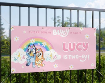 Pink Rainbow Birthday Banner | Rainbow Birthday Banner | Blue Dog | Custom Birthday Banner | Pink Birthday Banner | Daisy Banner
