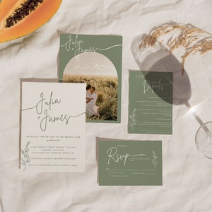 Sage Green Wedding Invitation | Minimalist Wedding Invite | Wedding Invitation Suite | Wedding Invitation Template | Sage Green | Editable