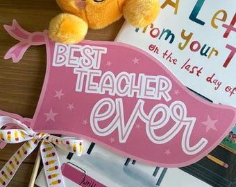 Bester Lehrer überhaupt Wimpel, Lehrer Wertschätzung Geschenk Flagge, druckbarer letzter Schultag, Schulende Fotorequisite, Lehrer Dankeschön Schild