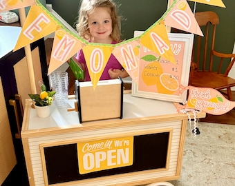 Printable Lemonade Stand Dramatic Play Set | Kids Pretend Play Business | PDF Banner, Signs, Menu, Play Money & Pennants