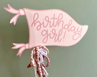 Birthday Girl Pennant, Happy Birthday flag printable, Birthday Gift Tag, Happy Birthday gift wrapping, Digital Birthday, Girl Birthday Gift