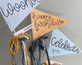 Happy Birthday pennant flag printable, Celebration Pennant, Birthday Present Gift Tag, Happy Birthday gift wrapping, Digital Birthday Card