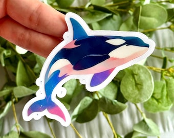 Orca Watercolor Clear Transparent Vinyl Sticker 2.7x3in