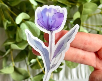Purple Tulip Clear Transparent Vinyl Waterproof Stickers 3 x 3 in.