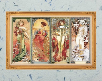 Mucha &#39;Les Saisons&#39; Cross Stitch Chart: Pattern Keeper Compatible (Digital Download)