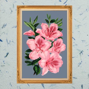 Roze azalea, dit is een kruissteekkaart zonder achtergrond, die compatibel is met Pattern Keeper.