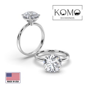 Solitaire Lab Diamond Engagement Ring 1 2 3 4 5 Carat Round Diamond, IGI Certificate, Solid 14k White Gold, 4 Prong Setting by KOMO