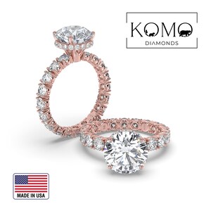 Royal Diamond Engagement Ring 1 2 3 4 5 Carat Round Diamond, IGI Certificate, Solid 14k Rose Gold, Eternity Unique Ring by KOMO