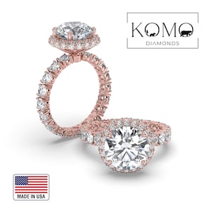 Wonderful Lab Diamond Engagement Ring 1 2 3 4 5 Carat Round Diamond Dabl halo Eternity band Solid 14k Rose Gold Unique Ring by KOMO