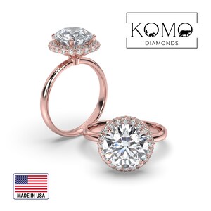 Amazing Lab Diamond Engagement Ring 1 2 3 4 5 Carat Round Diamond, Solid 14k Rose Gold, Dabl halo Setting Unique Ring by KOMO