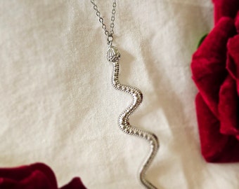 2 row Snake necklace - Stainless steel - White zircon - Silver - Craftsmanship - Handmade