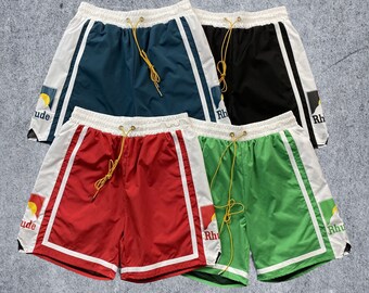 Rhude Reflective Casual Sports Shorts: American-inspired, Loose Fit, Basketball Style, Beach-ready