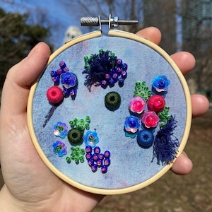 4 inch beaded embroidery hoop, abstract art, handmade gift for her, 3d embroidered art, modern wall hanging