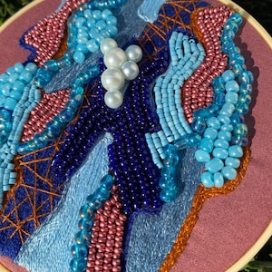 Mixed media embroidered hoop, abstract beaded embroidery art, modern wall hanging, home decor, gift for her, fiber art