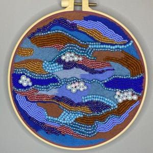 Abstract Beaded Embroidery Wall Art - 7&quot; Mixed Media Fiber Art Hoop - Modern Home Decor - Handmade Gift for Her Unique Textile Wall Hanging