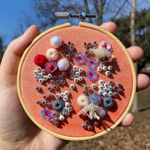 Abstract embroidered hoop, beaded embroidery art, modern wall hanging, home decor, gift for her, gift for mum, 3d embroidery w glass beads