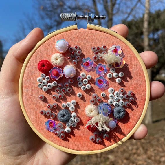 Abstract Embroidered Hoop, Beaded Embroidery Art, Modern Wall