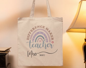 Teacher bag, personalized gift for teacher, rainbow boho design, gift for teachers, gift bag for teacher